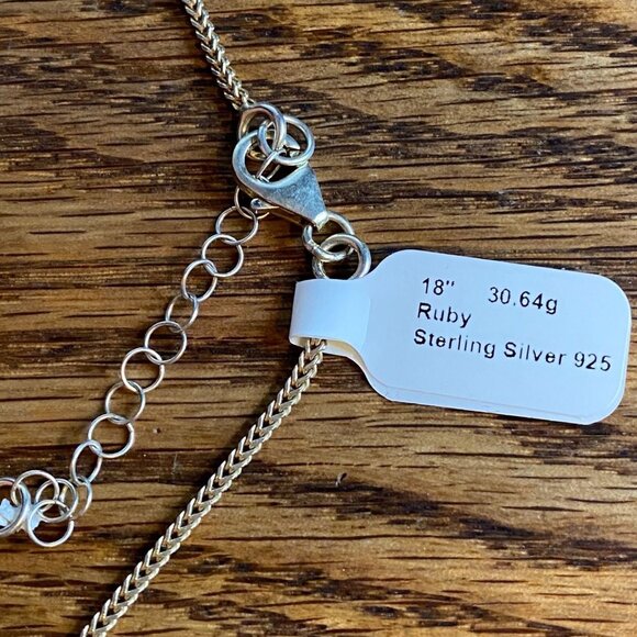 18” Necklace Gold over Sterling Silver 925 with Rubies Jewelry - Picture 5 of 14